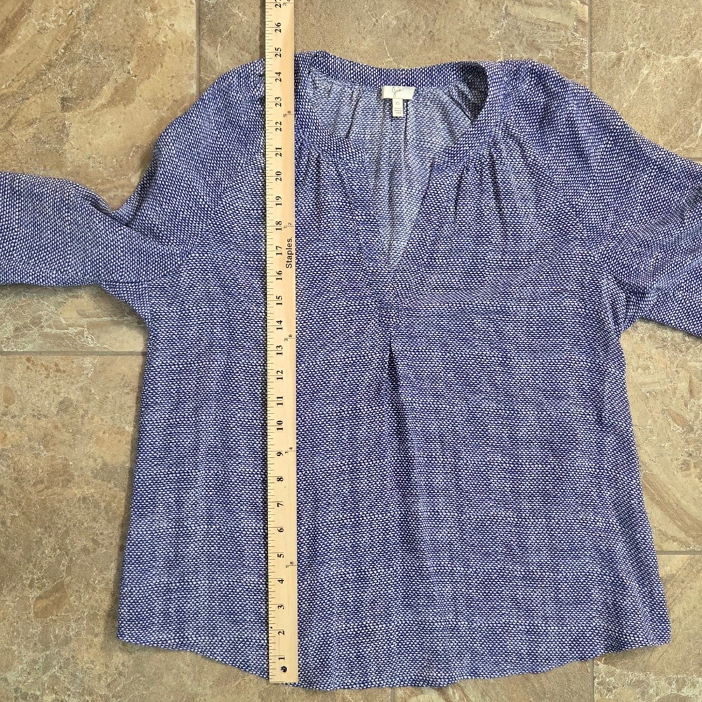 Joie Silk Blouse Blue White Geometric Print Split Neck 3/4 Sleeve T56-22097B XS - Picture 4 of 6